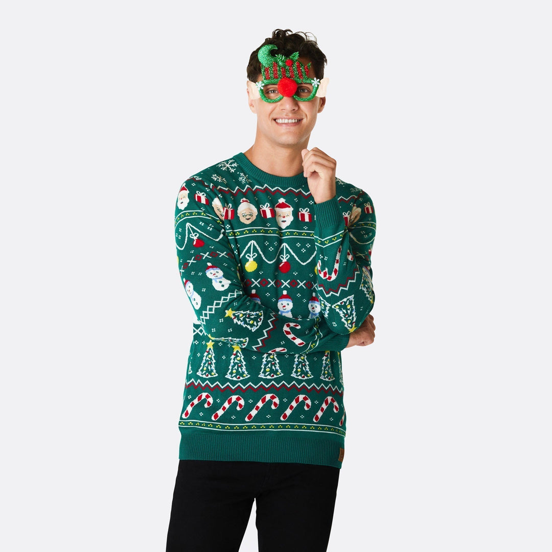 Stribet Grøn Julesweater Herre